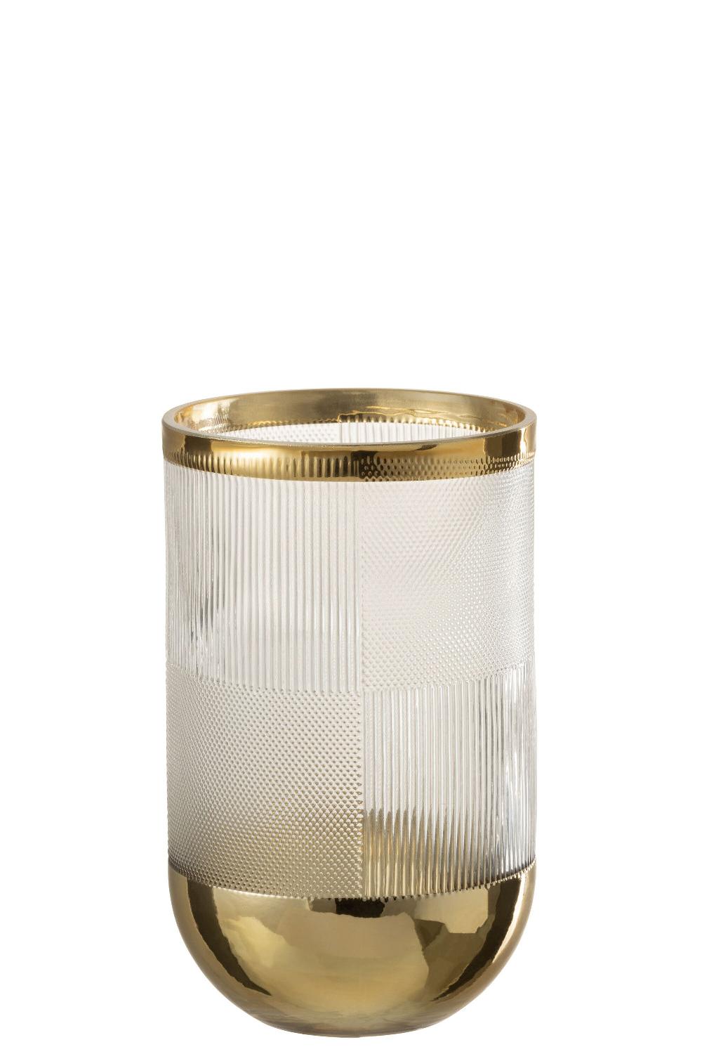 emob Vaas cylinder motief glas transparant/goud small
