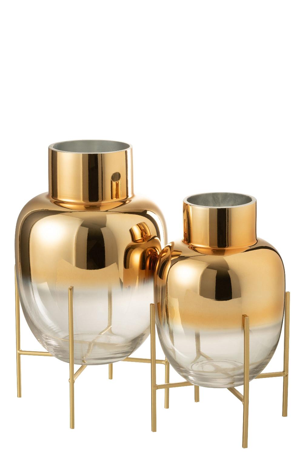 Emob Vaas Cylinder Op Voet Glas Transparant/goud Large