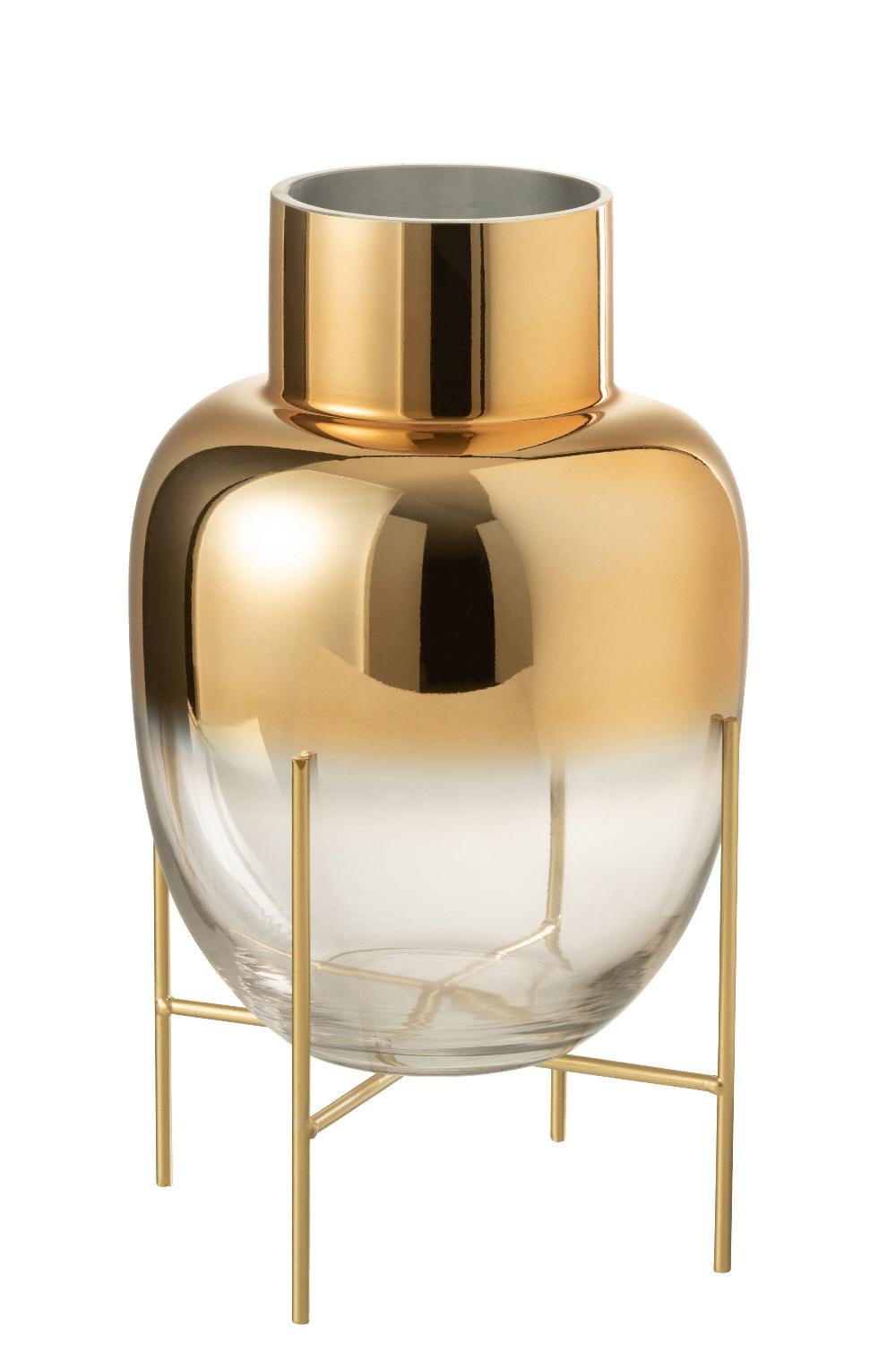 emob Vaas cylinder op voet glas transparant/goud large