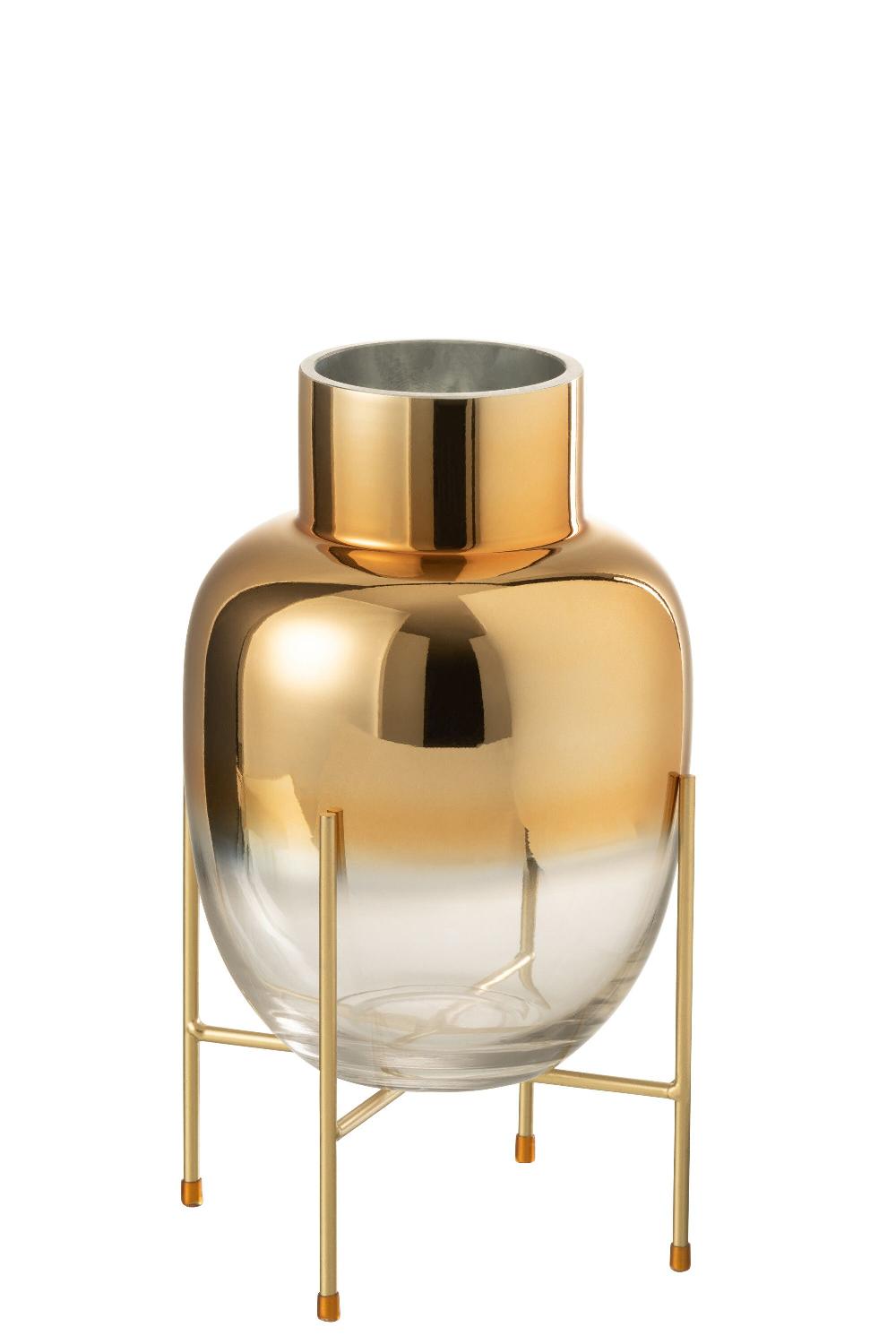 Emob Vaas Cylinder Op Voet Glas Transparant/goud Small