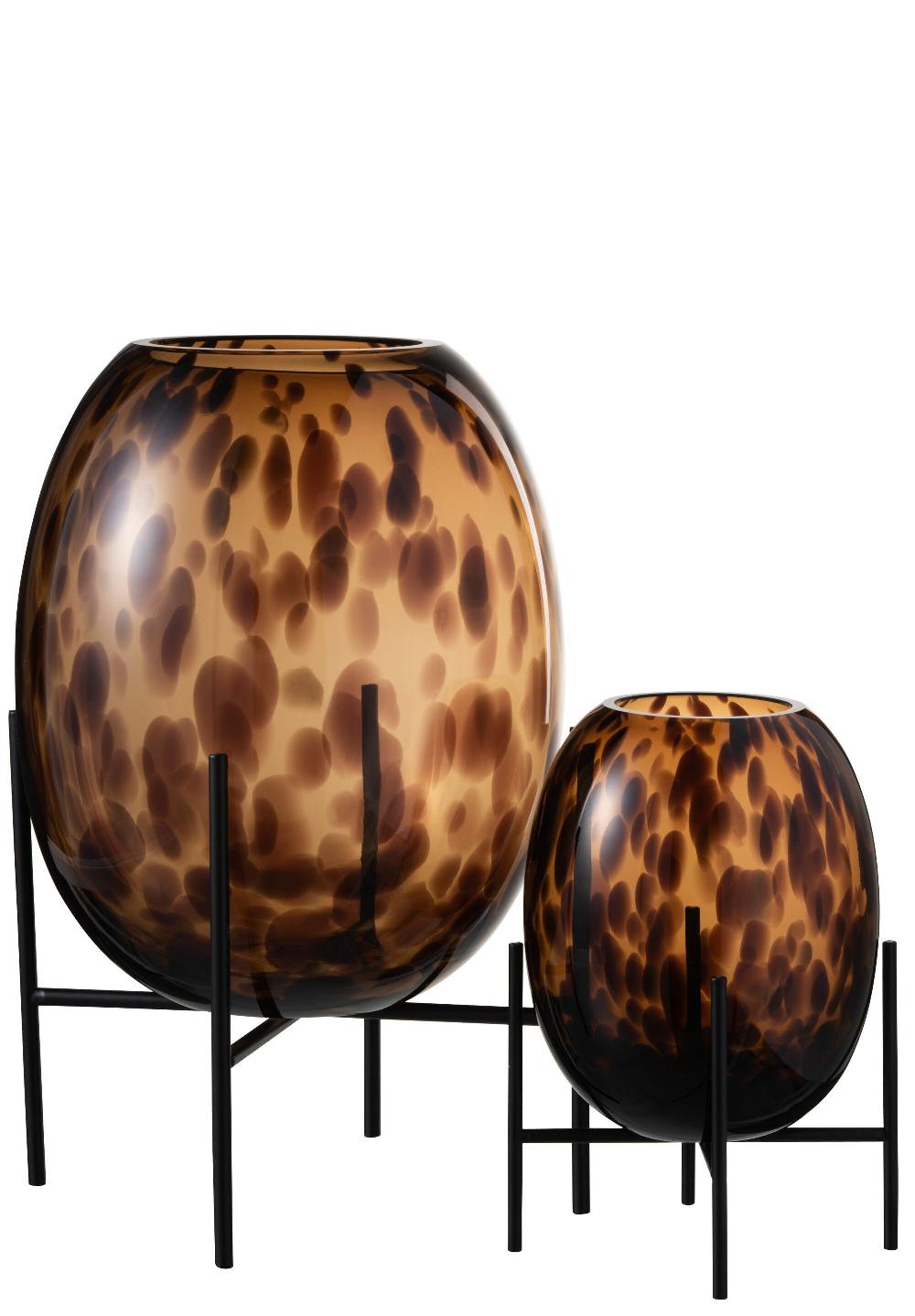 Emob Vaas Op Voet Spikkel Glas Transparant/bruin Large