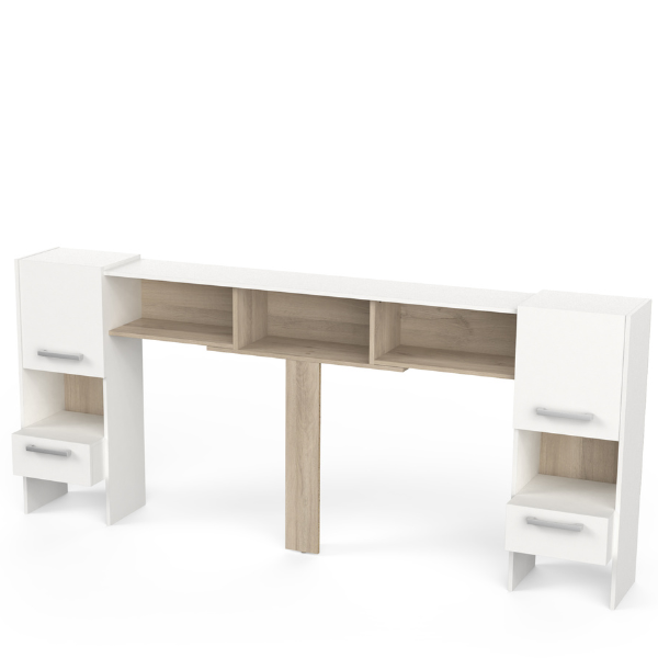 Emob Verlengbaar Hoofbord Waylon 2 Draaideuren 2 Lades En 5 Open Vakken-mat Wit/Kronberg Eik