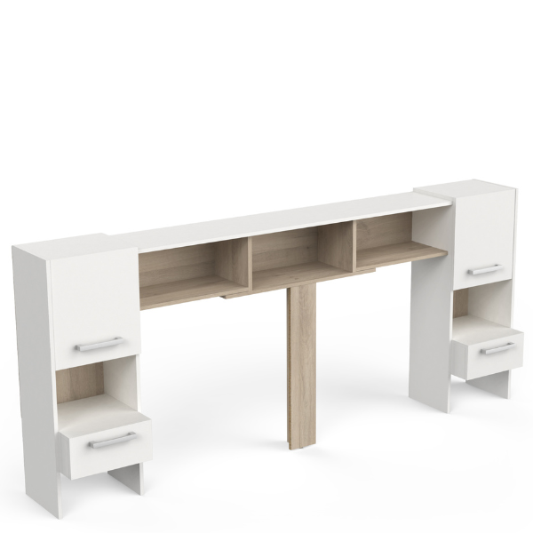 emob Verlengbaar hoofbord Waylon 2 draaideuren 2 lades en 5 open vakken-mat wit/Kronberg eik