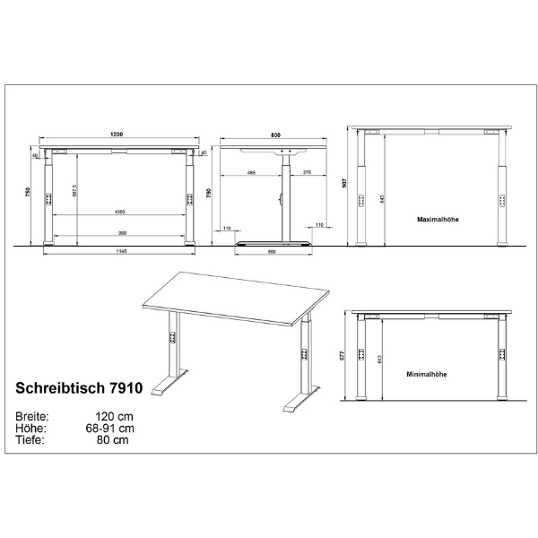 Emob Verstelbaar Bureau Bogdan - 120x80x68-91cm - Beige