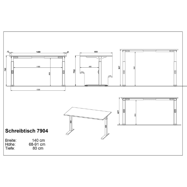 Emob Verstelbaar Bureau Bogdan - 140x80x68-91cm - Beige
