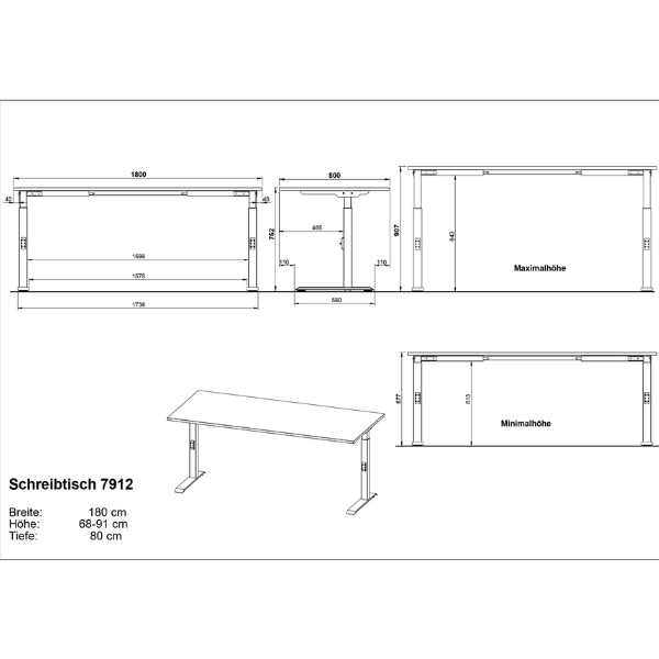 Emob Verstelbaar Bureau Bogdan - 180x80x68-91cm - Beige