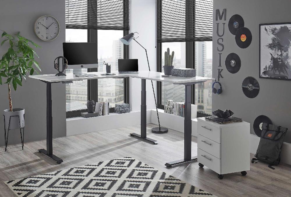 Emob Verstelbaar Hoekbureau Ben 185x77x74-125cm - Wit/zwart