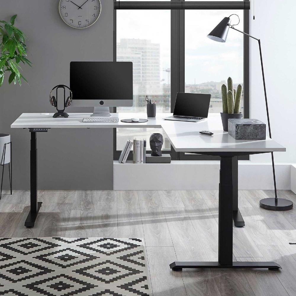 emob Verstelbaar hoekbureau Ben 185x77x74-125cm - wit/zwart