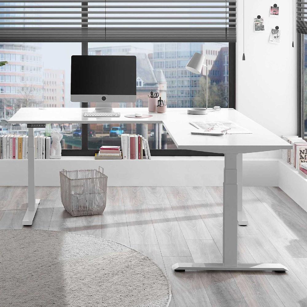 emob Verstelbaar hoekbureau Ben 185x77x74-125cm - wit