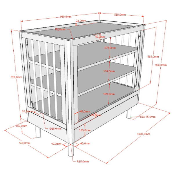 Emob Verzorgingstafel Forrest - 100x55x95cm - Wit Beukenhout