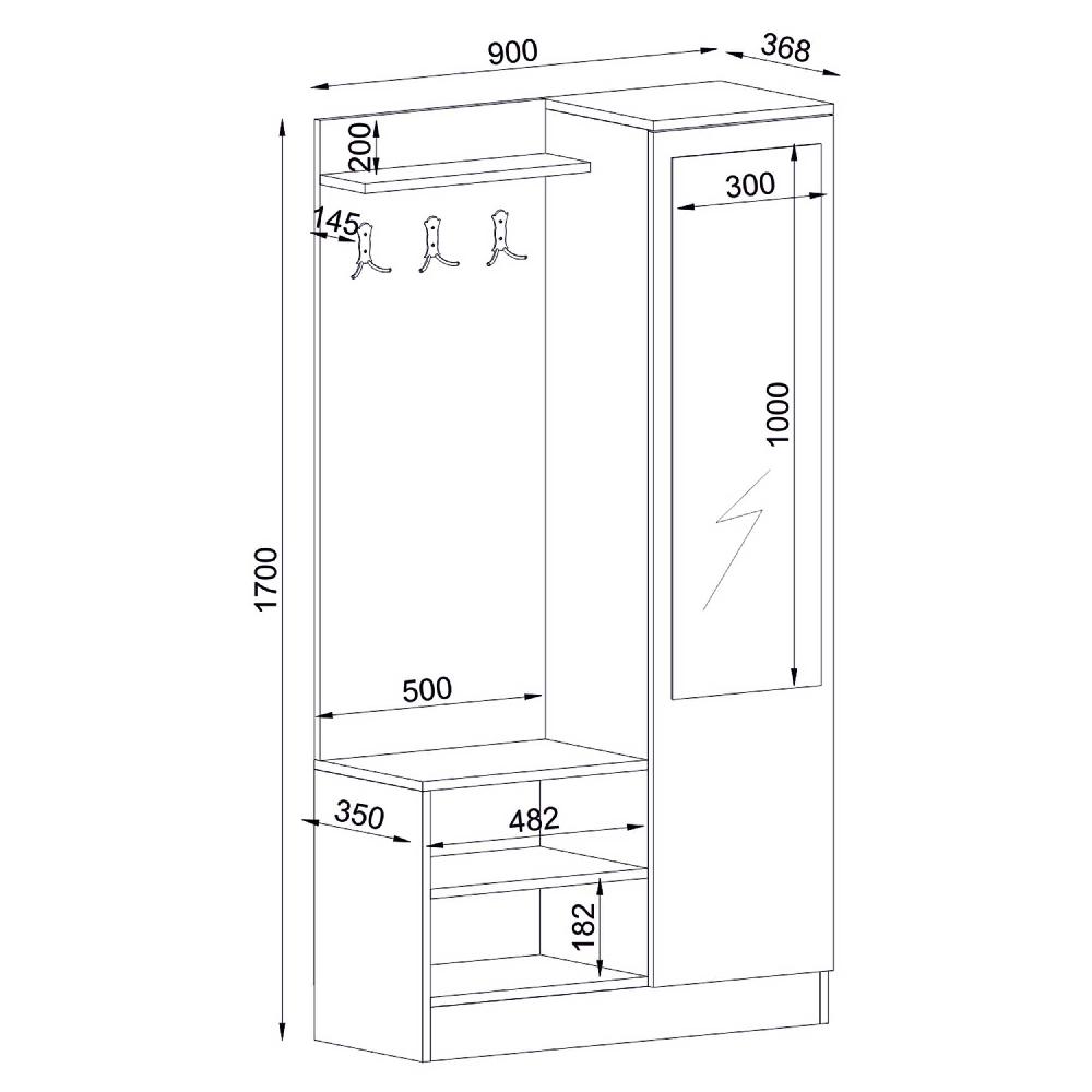 Emob Vestiairemeubel Dafne - Met 3 Haken En Spiegeldeur - Wit