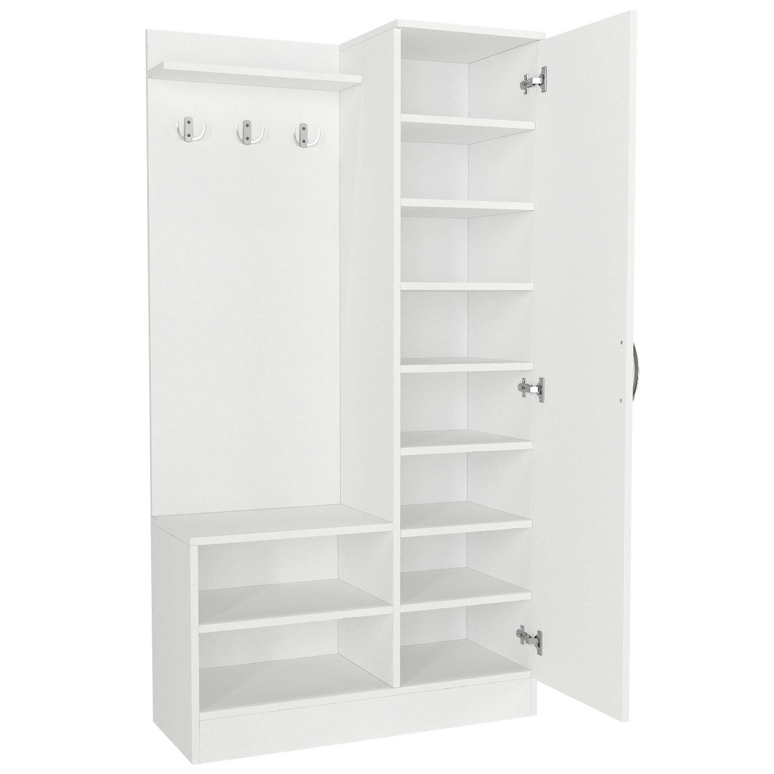 Emob Vestiairemeubel Dafne - Met 3 Haken En Spiegeldeur - Wit