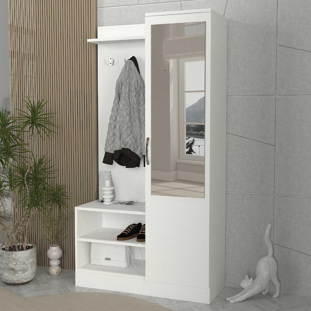 emob Vestiairemeubel Dafne - met 3 haken en spiegeldeur - wit