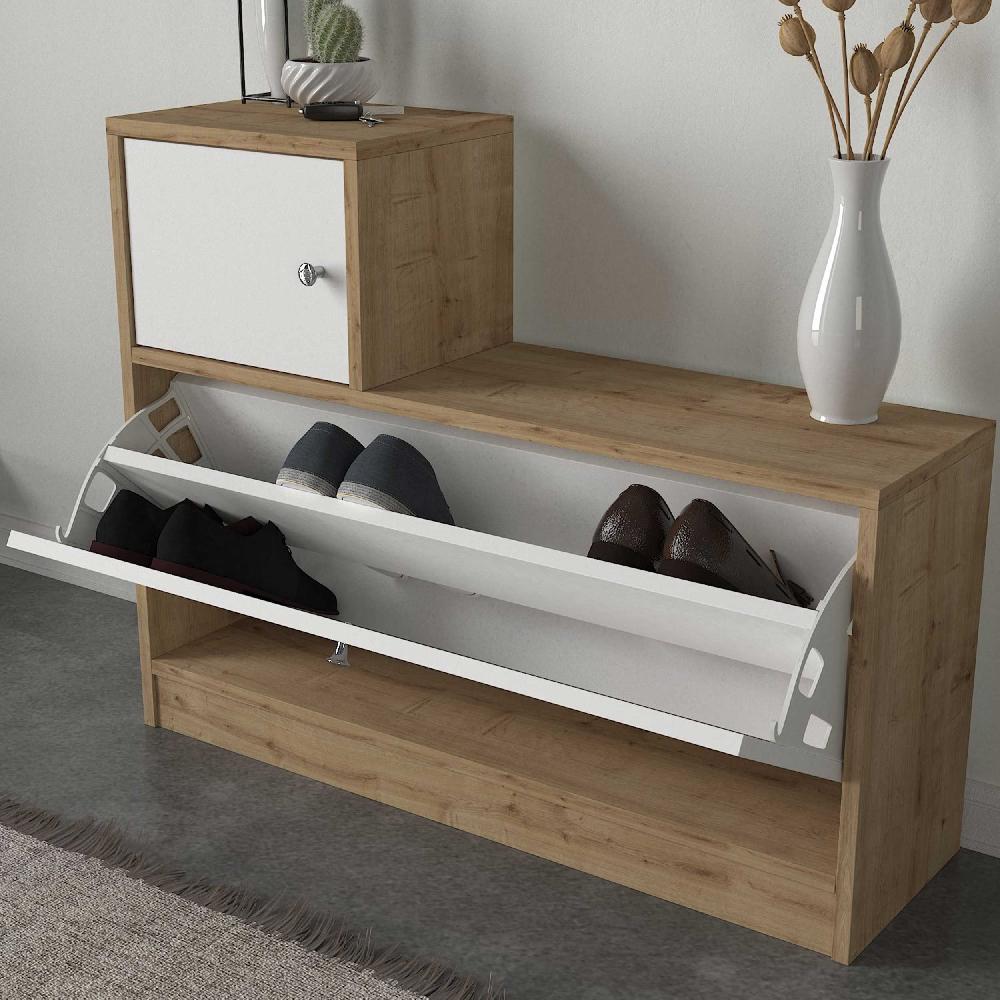 Emob Vestiarie Galina - 92x27x70cm - Met Spiegel - Wit/eikdecor