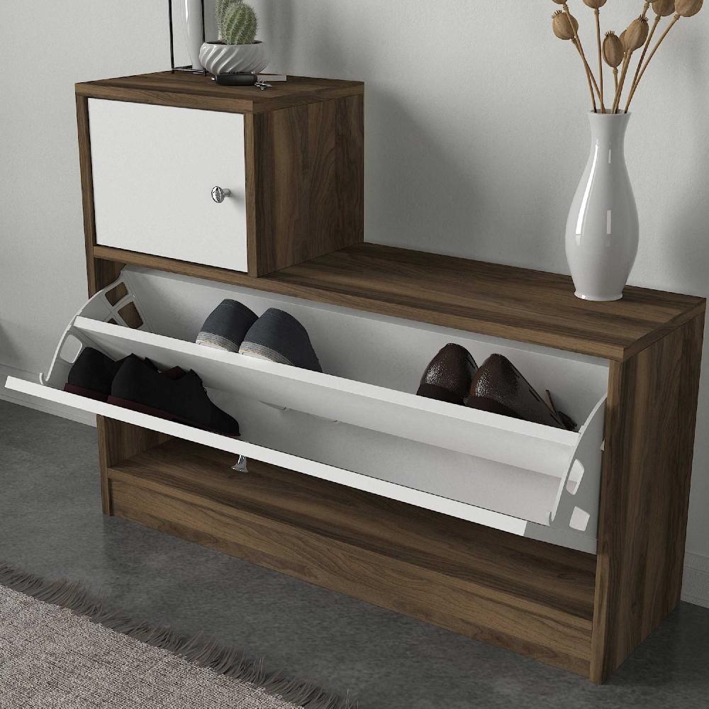 Emob Vestiarie Galina - 92x27x70cm - Met Spiegel - Wit/walnootdecor