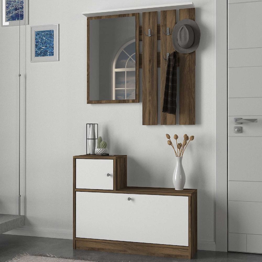 emob Vestiarie Galina - 92x27x70cm - met spiegel - wit/walnootdecor