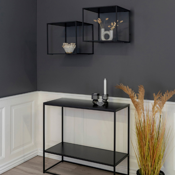 Emob Vita Zwart Wandrek: Stijlvol 36x36x36 Cm Staal En Plaat