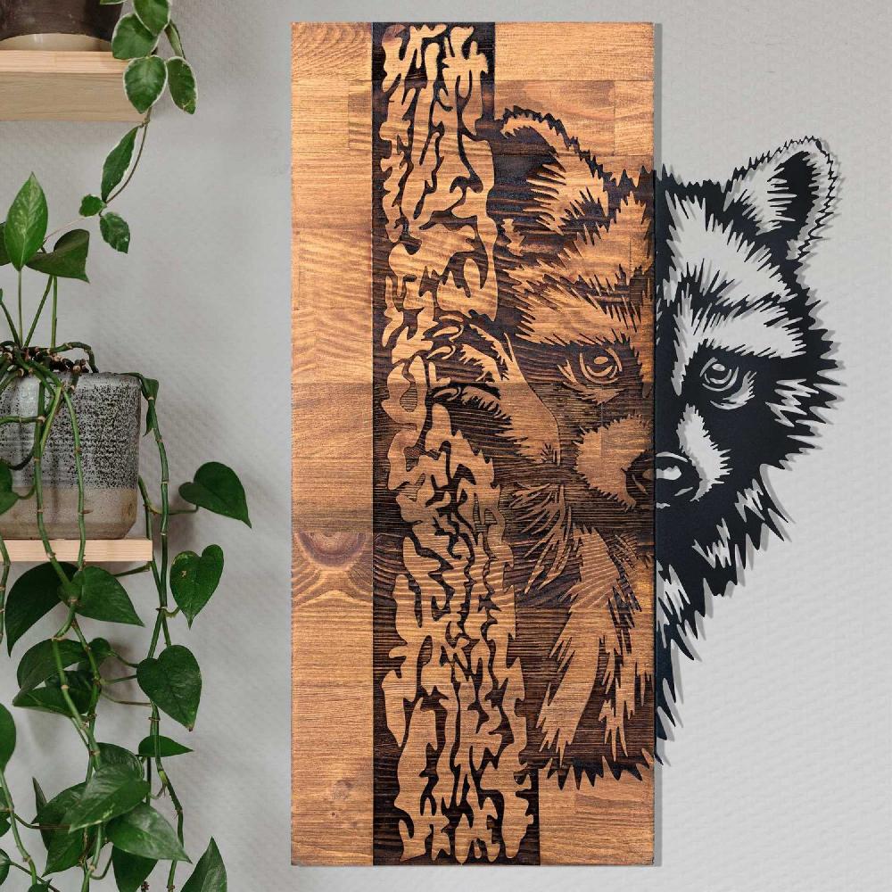 emob Wanddecoratie Wallity Wasbeer - metaal/notenhout