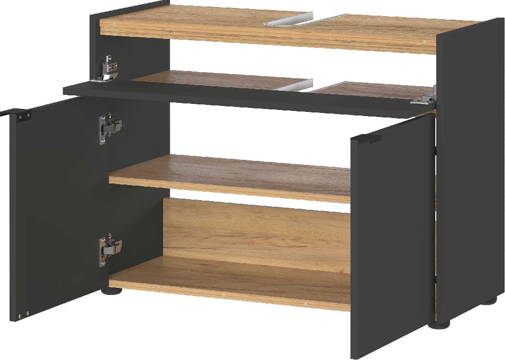 Emob Wastafelonderkast Ferrano - 3 Deuren - Grafiet/eikdecor