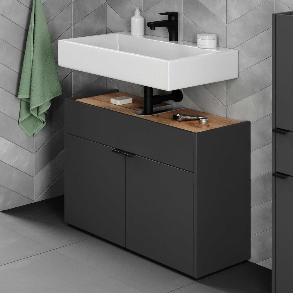 emob Wastafelonderkast Ferrano - 3 deuren - grafiet/eikdecor