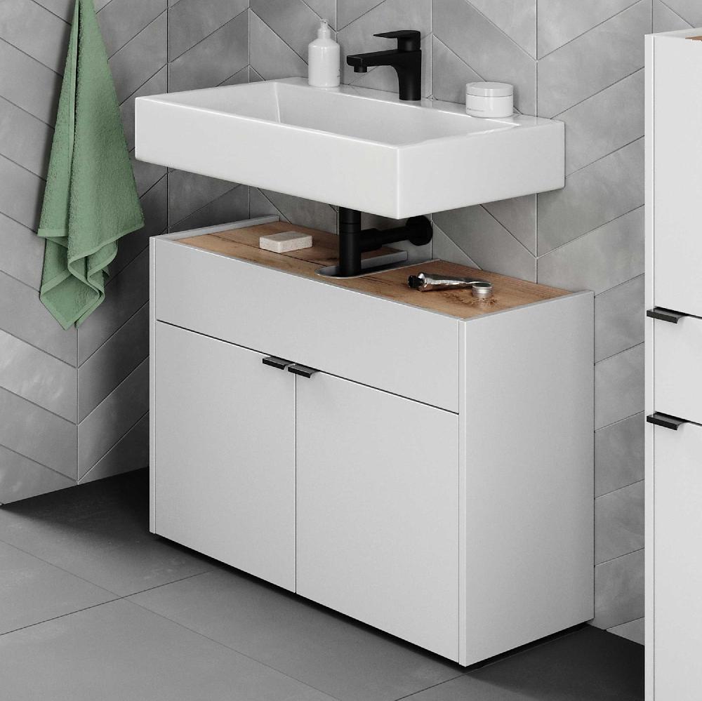 emob Wastafelonderkast Ferrano - 3 deuren - wit/eikdecor