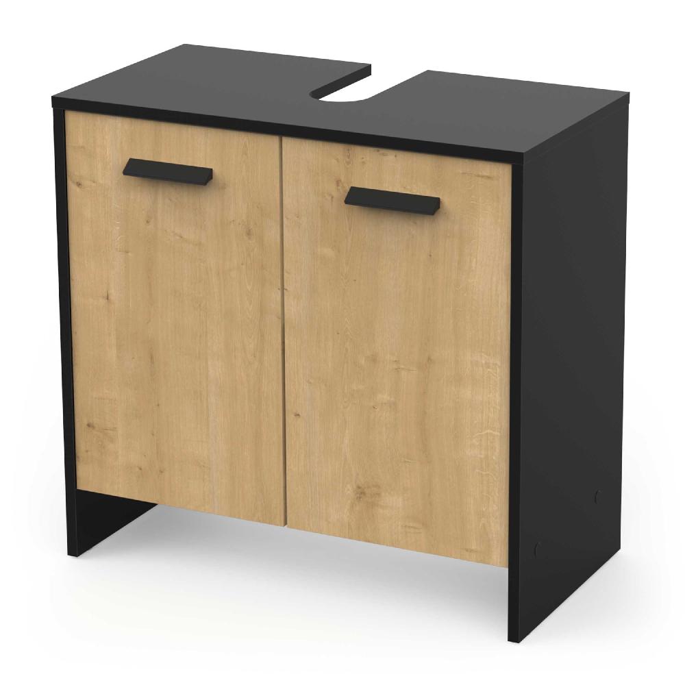 Emob Wastafelonderkast Marlin - 64x33x61cm - 2 Deuren - Eikdecor/zwart