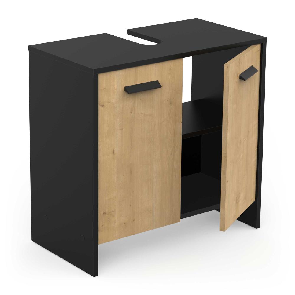 Emob Wastafelonderkast Marlin - 64x33x61cm - 2 Deuren - Eikdecor/zwart