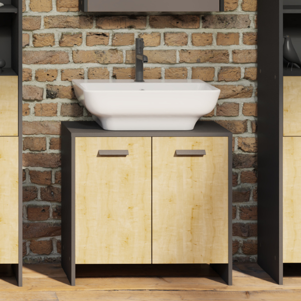 emob Wastafelonderkast Marlin - 64x33x61cm - 2 deuren - eikdecor/zwart