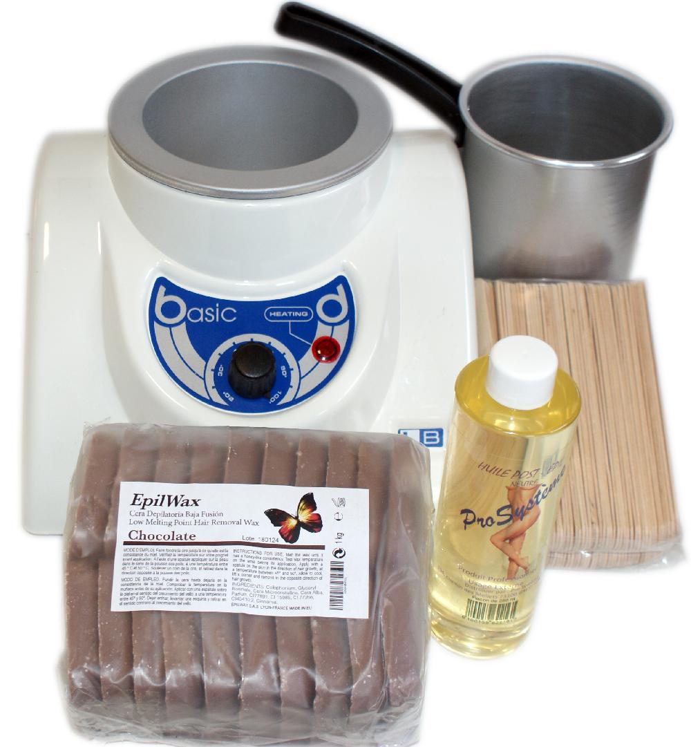 epilwax Kit d’épilation complet à la cire chaude au chocolat cuve cassolette huile