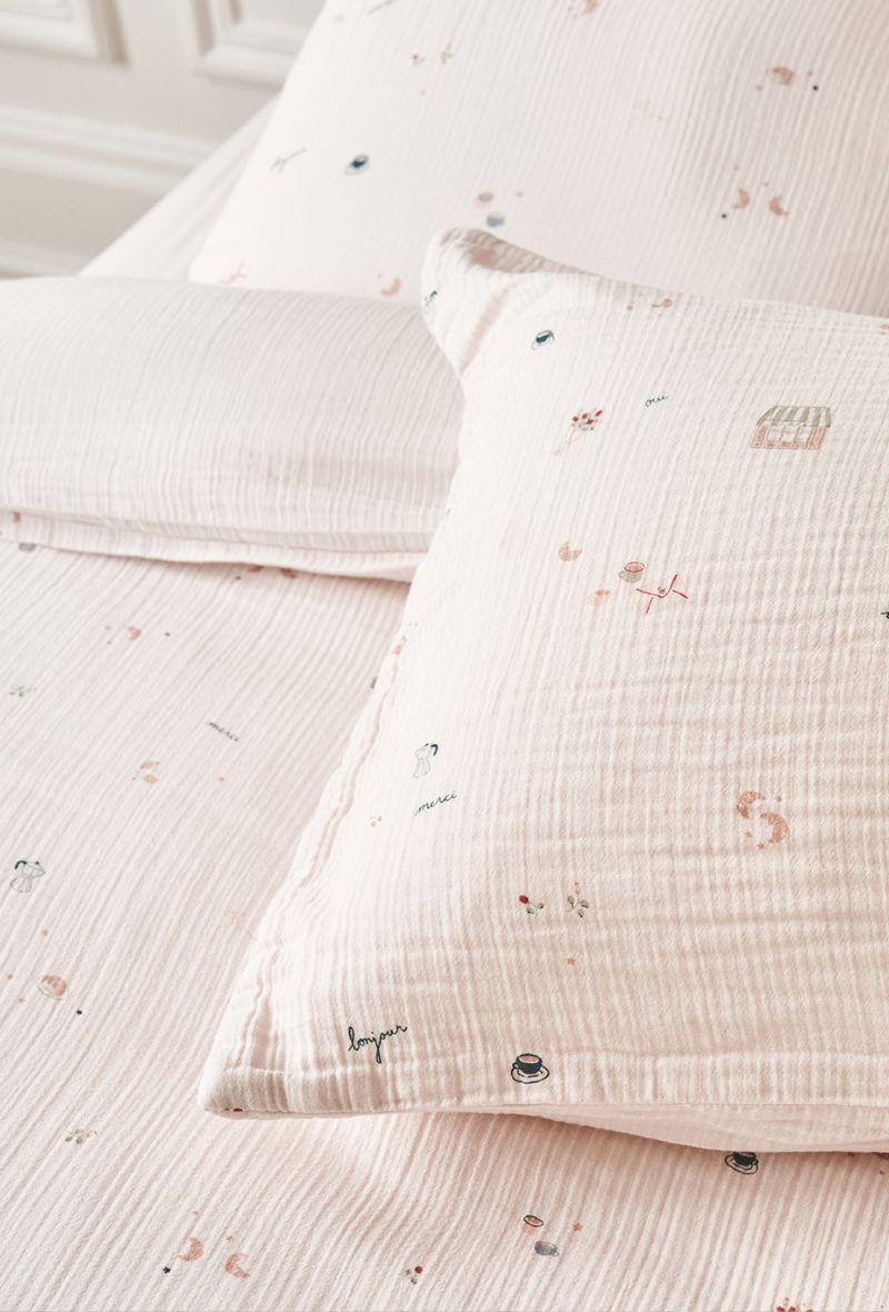 Essix Home Collection Taie D'oreiller En Gaze De Coton Breakfast In Paris