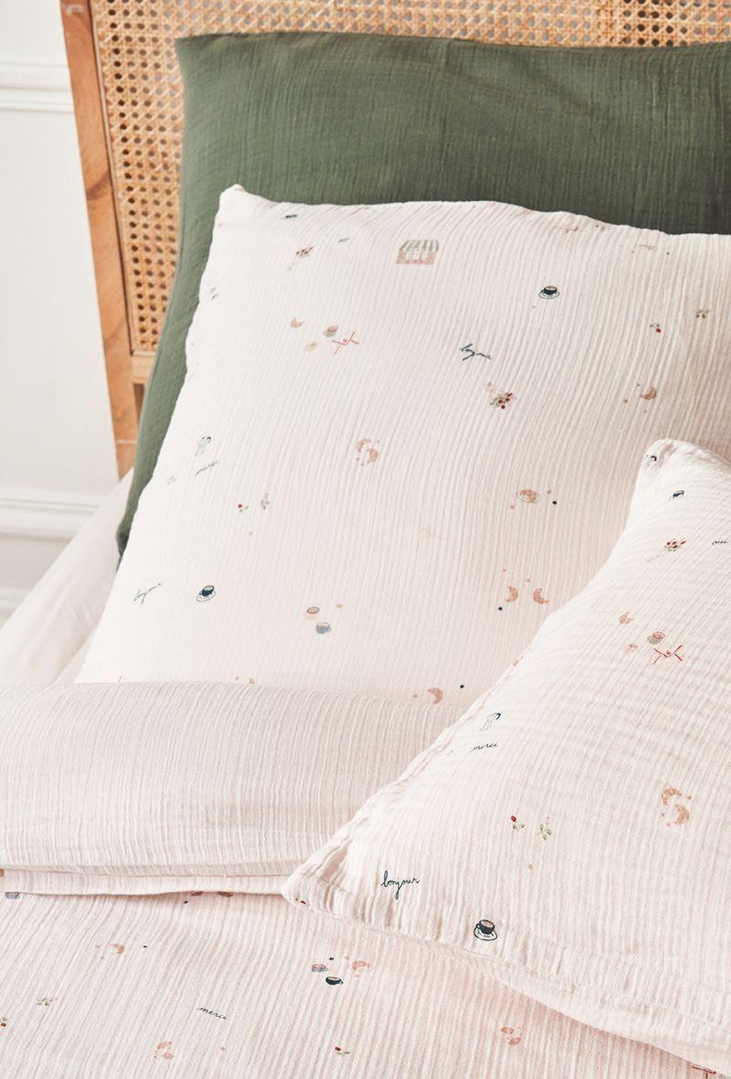 Essix Home Collection Taie D'oreiller En Gaze De Coton Breakfast In Paris