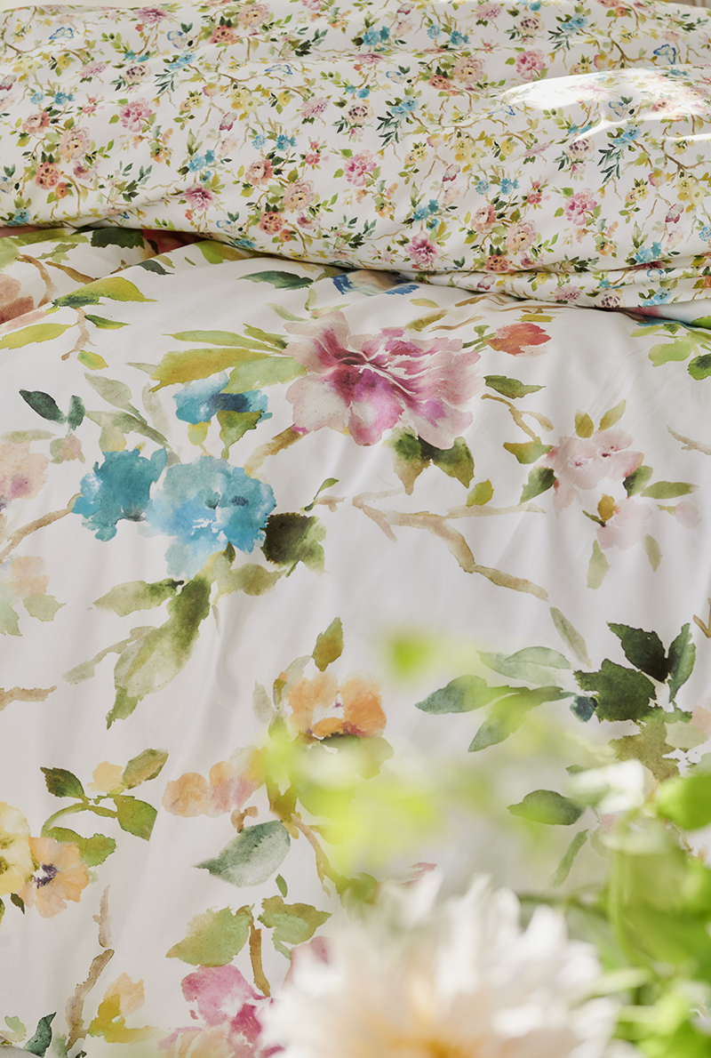 Essix Home Collection Taie D'oreiller En Percale De Coton Fiore D'Aqua Peony