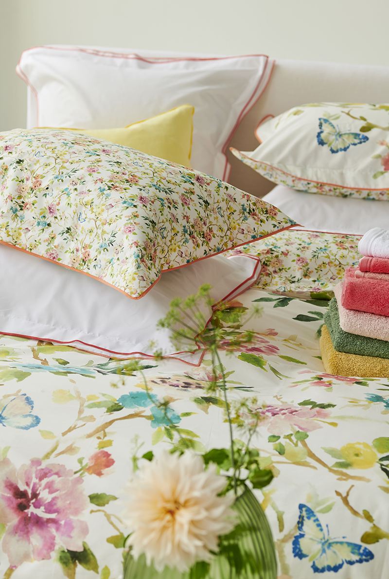 Essix Home Collection Taie D'oreiller En Percale De Coton Fiore D'Aqua Peony