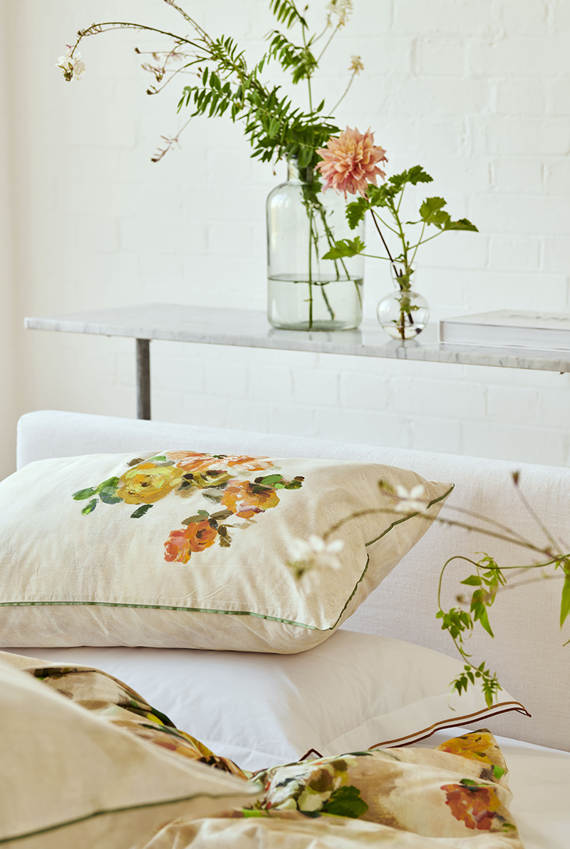 Essix Home Collection Taie D'oreiller En Satin De Coton Giardino Di Rose