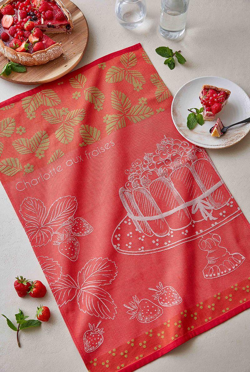 Essix Home Collection Torchon En Jacquard De Coton Charlotte Aux Fraises