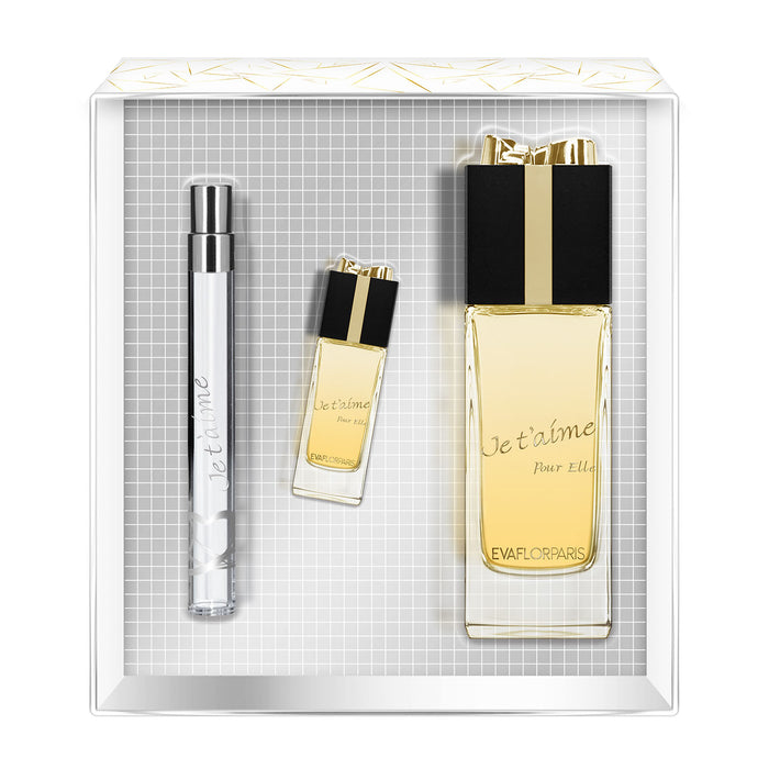 evaflor paris JE T'AIME Pour Elle • Coffret Eau de Parfum 100 ml + Vapo de Sac 12 ml + Miniature 10 ml • Parfum Femme