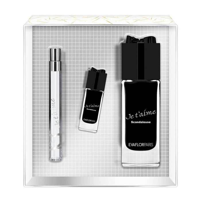evaflor paris JE T'AIME Scandaleuse • Coffret Eau de Parfum 100 ml + Vapo de Sac 12 ml + Miniature 10 ml • Parfum Femme