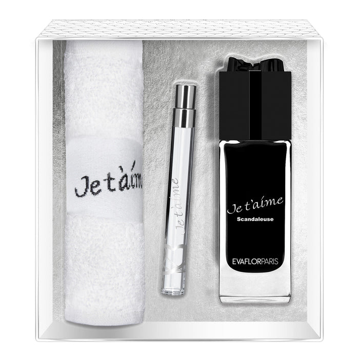evaflor paris JE T'AIME Scandaleuse • Coffret Eau de Parfum 100 ml Vapo de Sac 12 ml et une serviette • parfum femme