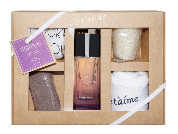 evaflor paris JE T'AIME Tendrement • Coffret Spa time • Eau de Parfum 100 ml + 4 accessoires • parfum femme