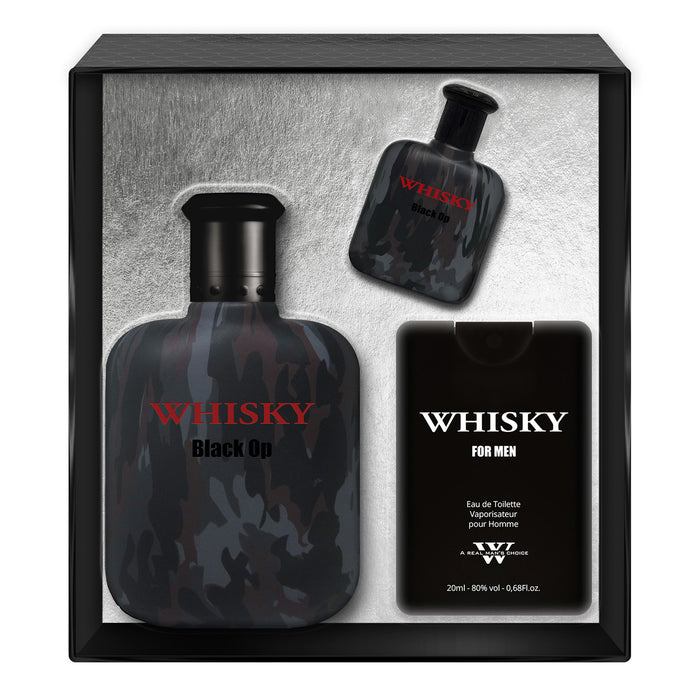 evaflor paris WHISKY BLACK OP • Coffret Eau de Toilette 100 ml + Parfum de Voyage 20 ml + Miniature 10 ml • Parfum Homme