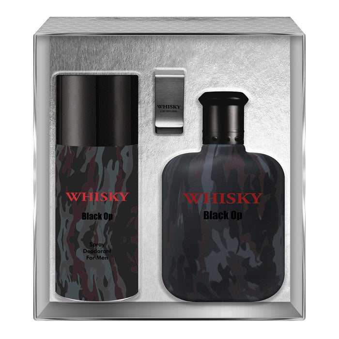 evaflor paris WHISKY BLACK OP • Coffret Eau de Toilette 100 ml un Déodorant 150 ml et un Money Clip • Parfum Homme