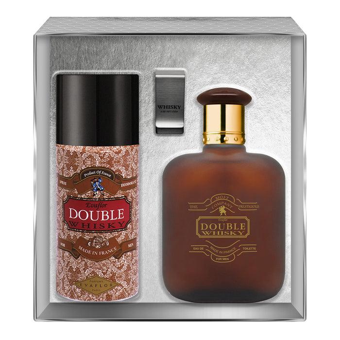 evaflor paris WHISKY DOUBLE • Coffret Eau de Toilette 100 ml Déodorant 150 ml et un Money Clip • Parfum Homme
