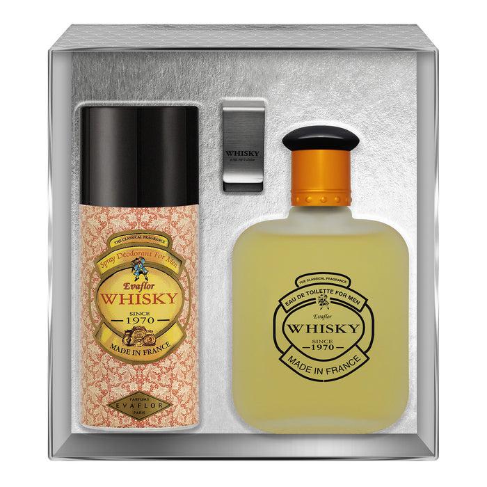 evaflor paris WHISKY FOR MEN • Coffret Eau de Toilette 100 ml Déodorant 150 ml et un Money Clip • Parfum Homme