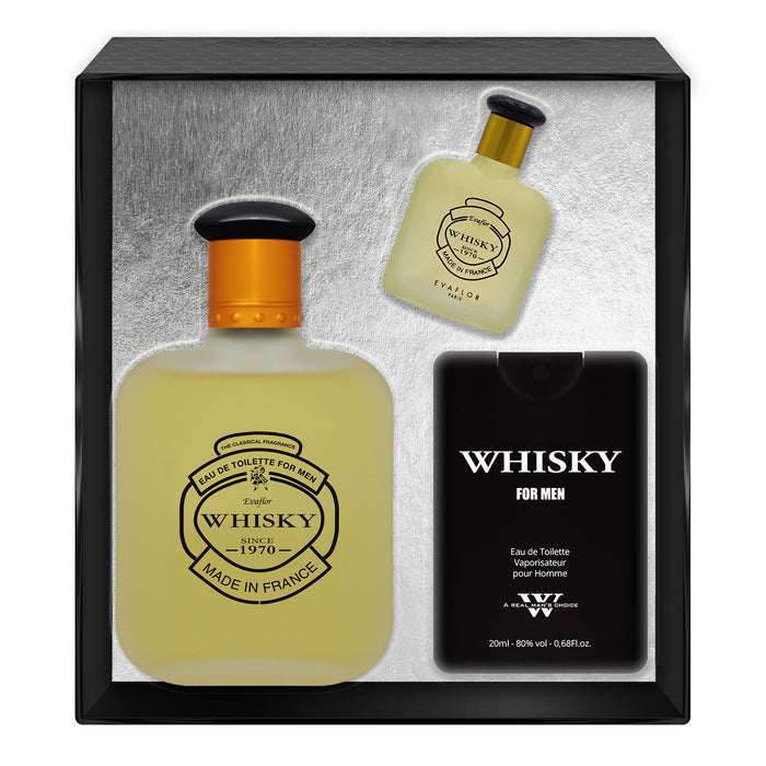 evaflor paris WHISKY FOR MEN • Coffret Eau de Toilette 100 ml Parfum de Voyage 20 ml et une Miniature 7.5 ml • Parfum Homme