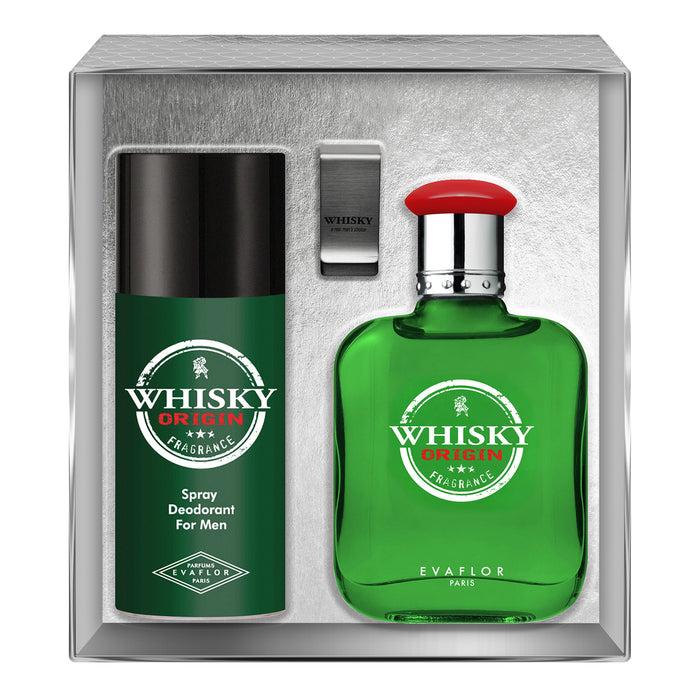 evaflor paris WHISKY ORIGIN • Coffret Eau de Toilette 100 ml Déodorant 150 ml et un Money Clip • Parfum Homme