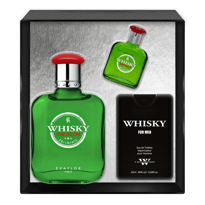 evaflor paris WHISKY ORIGIN • Coffret Eau de Toilette 100 ml Parfum de Voyage 20 ml et une Miniature 10 ml • Parfum Homme