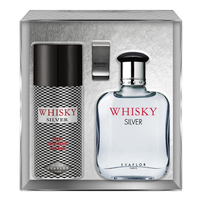 evaflor paris WHISKY SILVER • Coffret Eau de Toilette 100 ml Déodorant 150 ml et un Money Clip • Parfum Homme
