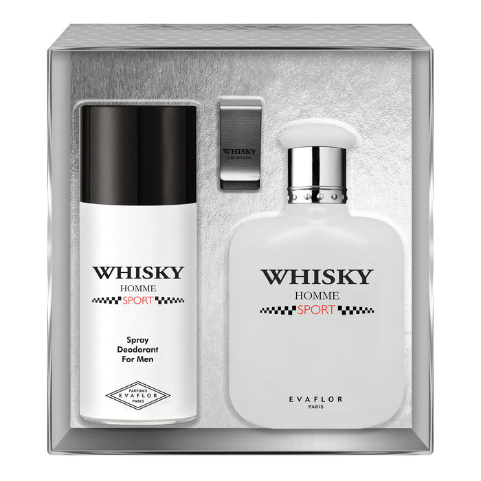 evaflor paris WHISKY SPORT • Coffret Eau de Toilette 100 ml Déodorant 150 ml et un Money Clip • Parfum Homme