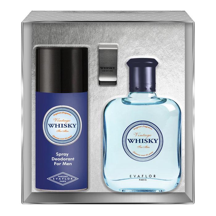 evaflor paris WHISKY VINTAGE • Coffret Eau de Toilette 100 ml Déodorant 150 ml et un Money Clip • Parfum Homme