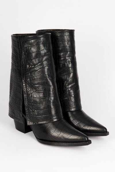 Filles A Papa DALLAS BASSE CROCO NOIR